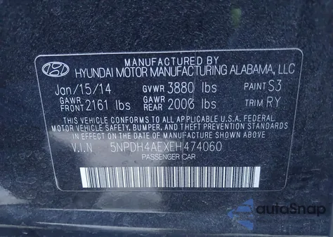 2014 Hyundai Elantra Limited z USA, uszkodzony, nr VIN 5NPDH4AEXEH474060